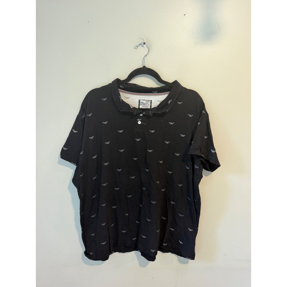 Ping Pong Pro Mens 2XL Black Paper Boat Origami Print Cotton Polo Shirt